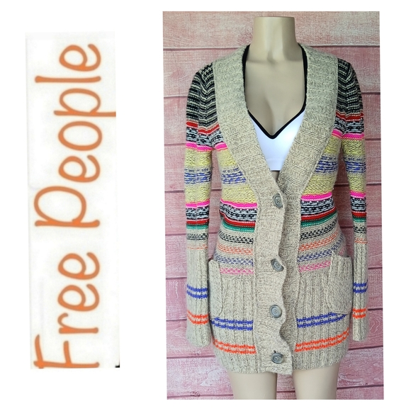 Free People Beige Geometric Cardigan Sweater - Picture 2 of 11